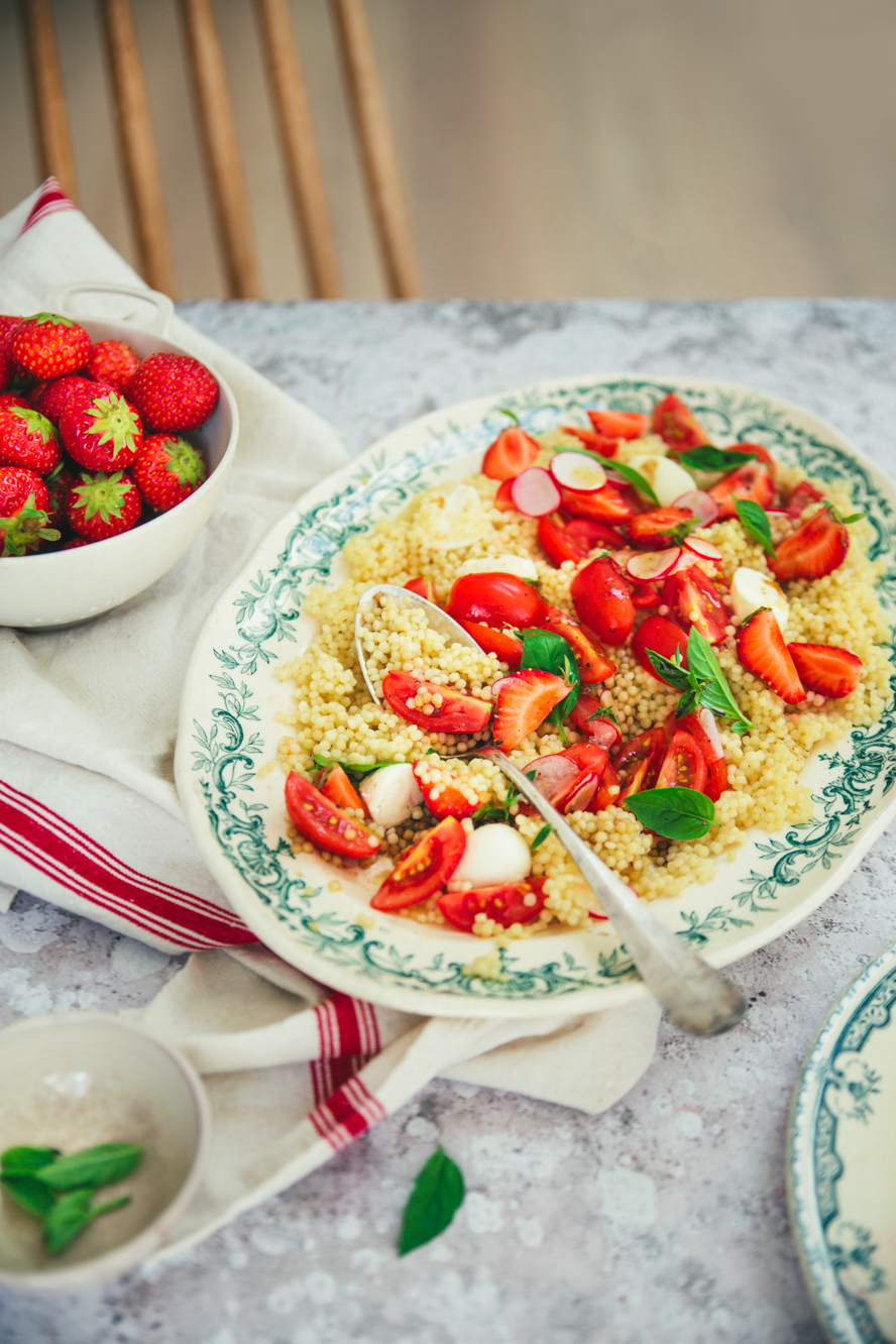 Taboule fraises tomates mozzarella ©Sandrine Saadi